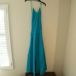 Turquoise blue backless maxi dress.